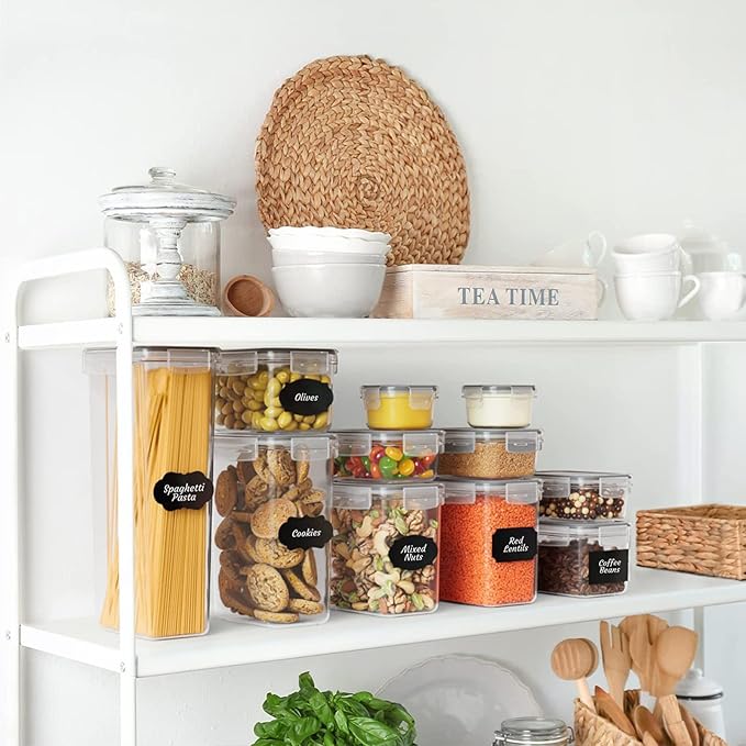 Airtight Food Storage Containers with Lids, BPA Free Clear Pantry Storage Container for Kitchen Food Pantry Organizers and Storage, Plastic Pantry Organiser for Cereal,Flour and Sugar 42 pack