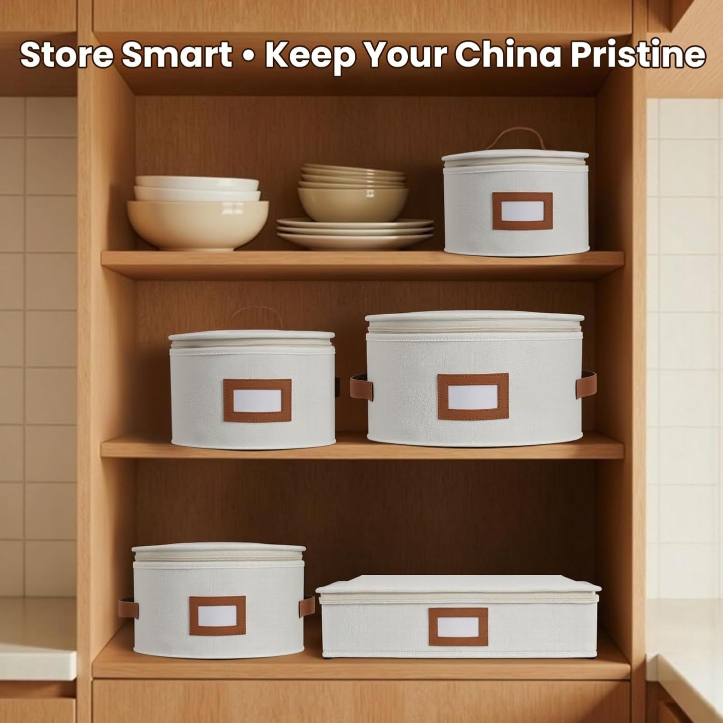 HOMELUX THEORY Hard Shell China Storage Containers, 6pc Ivory Mug & Plate Storage Box, Kitchen Storage Bins With Lids, Heavy Duty Moving Box with Handles for Dishes, Glassware, Stemware, Cup & Mug