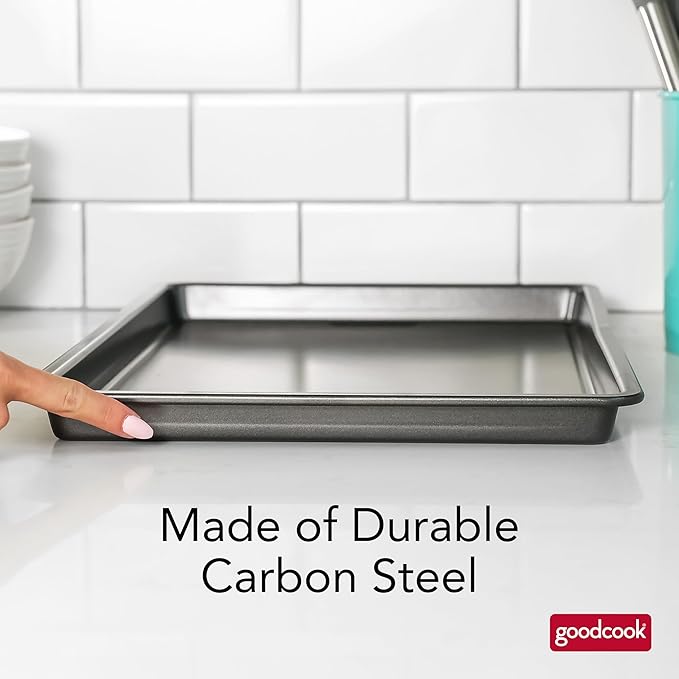 GoodCook PRO Large Baking Sheet Pan Nonstick Warp & Scratch-Resistant Dishwasher-Safe Carbon Steel Construction for Even Baking Oven Safe to 480°F, 11 x 17-Inch, Gray