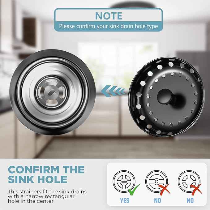 Mudder 3 Pcs Kitchen Sink Drain Strainer and Stopper Stainless Steel Garbage Disposal Plug with Handle Universal Anti-Clogging Kitchen Sink Filter Sieve Basket Strainer(Black)