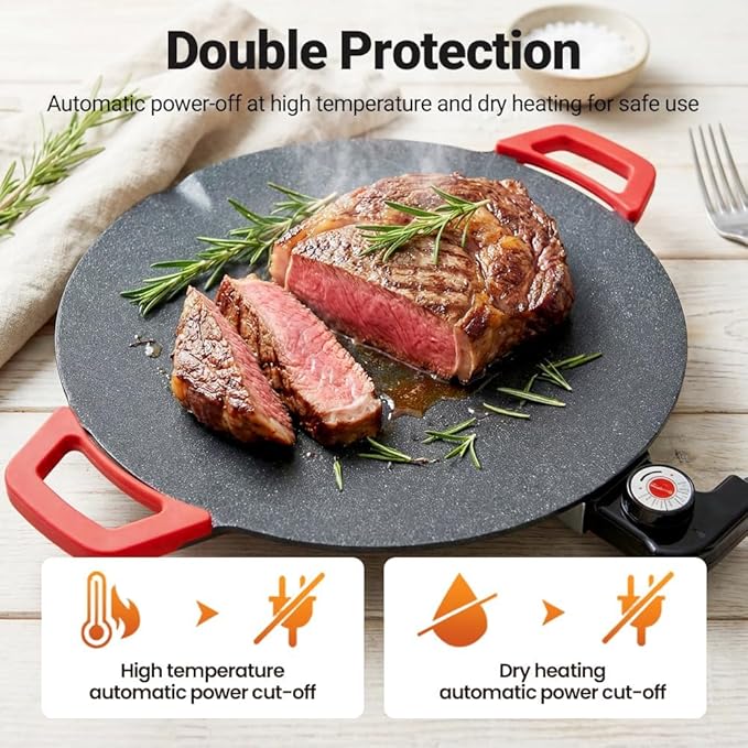 Indoor Smokeless Electric Griddle: 1000W Fast Heating Indoor Grill with 11/14/16" Nonstick Surface, Adjustable Temp Control, Easy to Clean for Steak, Pancake & BBQ (11in)