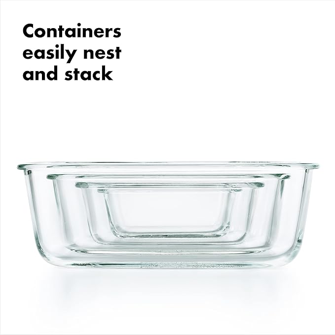 OXO Glass Food Storage Container, Rectangle, 1.6 Cup | Smart Seal | Leakproof | Pack of 2