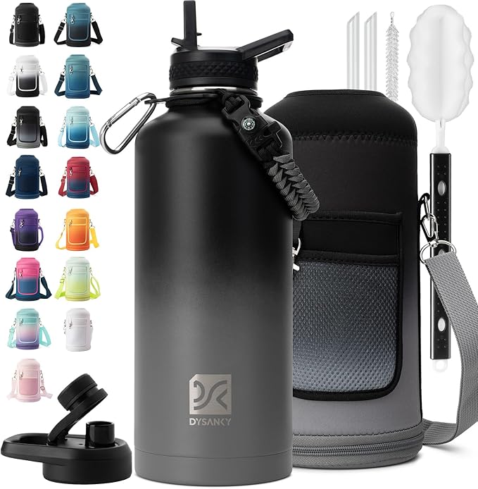 DYSANKY Insulated Water Bottle | Thickened Stainless Steel for Gym and Hiking with Straw, Carrier Bag, Handle Strap | BPA-Free 87 oz