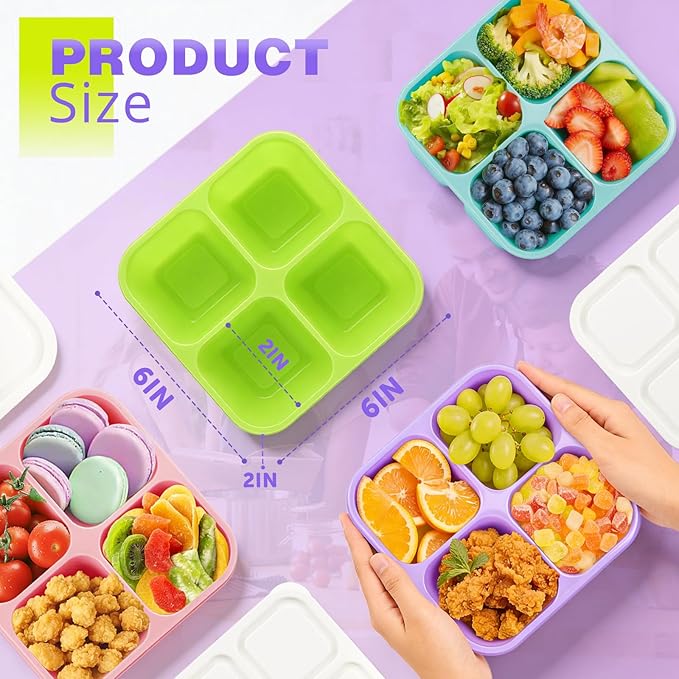 4 Pack Snack Containers Bento Box Adult Lunch Box,Meal Prep Container, Reusable Food Storage lunch Containers Stackable for Work, Travel and Gym (Grass Green, Pink, Green, Purple)