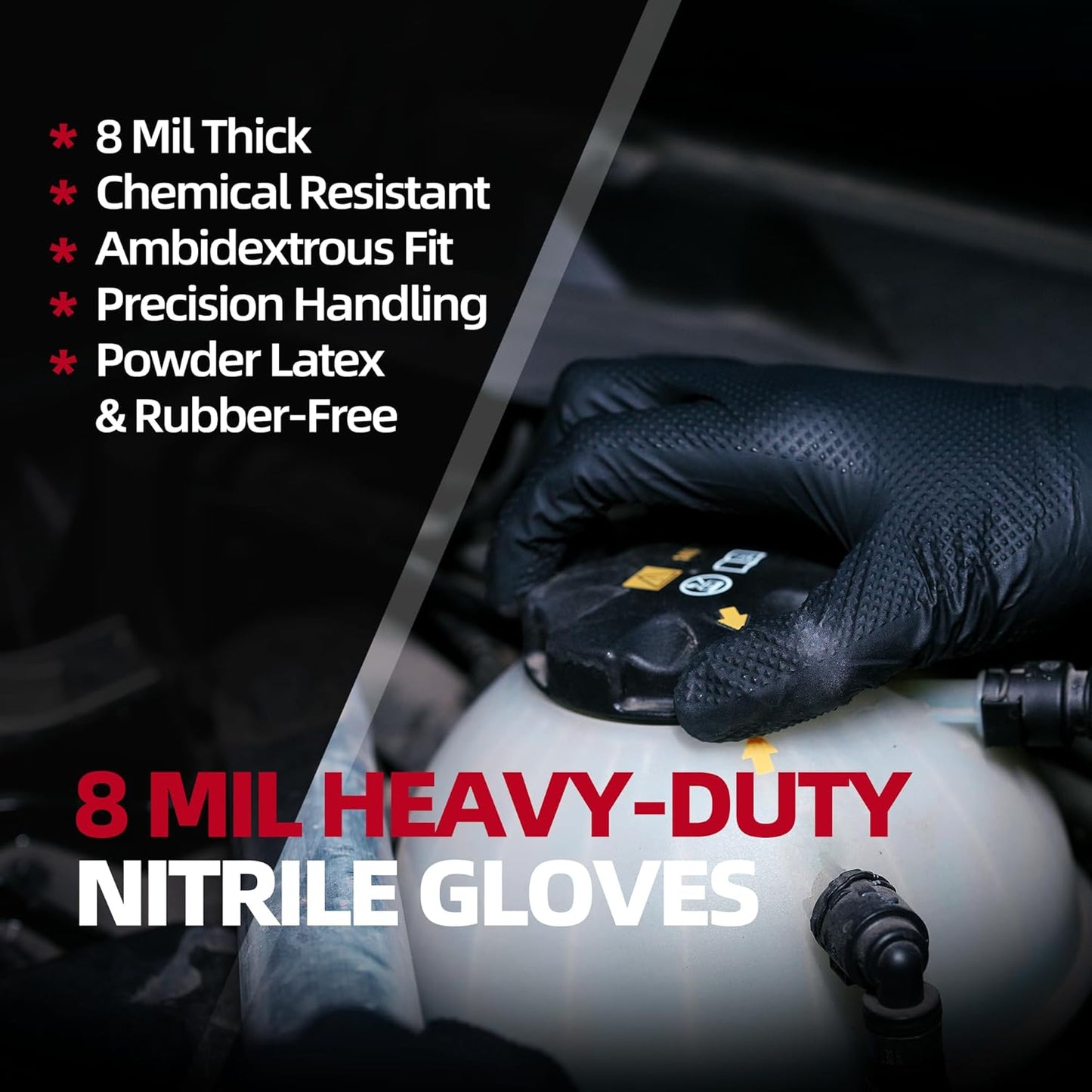 Jointown Basic Heavy Duty Nitrile Gloves, Mechanic Gloves 8 Mil Nitrile Disposable, with Raised Diamond Texture, Case of 100, Black, XLarge
