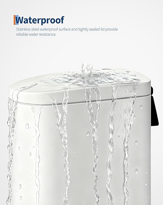 GarveeHome 2.6 Gallon Bathroom Trash Can, Space-Saving Slim Stainless Steel Step-On Garbage Bin with Soft Close Lid, Removable Inner Bucket for Bathroom & Bedroom, White
