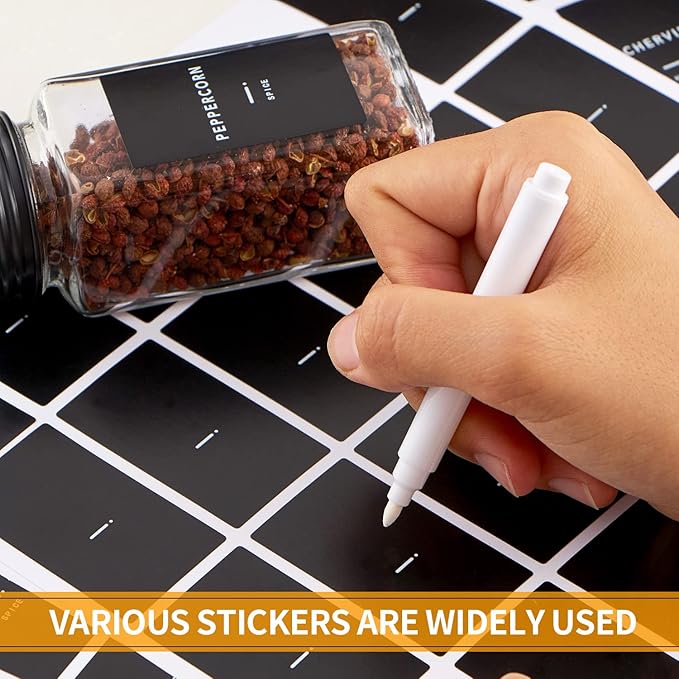 Skiileor 36 Pcs Spice Jars with Label- Glass Spice Jars with Black Metal Caps,Shaker Lids, Funnel, Chalk Pen, 4oz Seasoning Containers Bottles for Spice Rack, Cabinet, Drawer