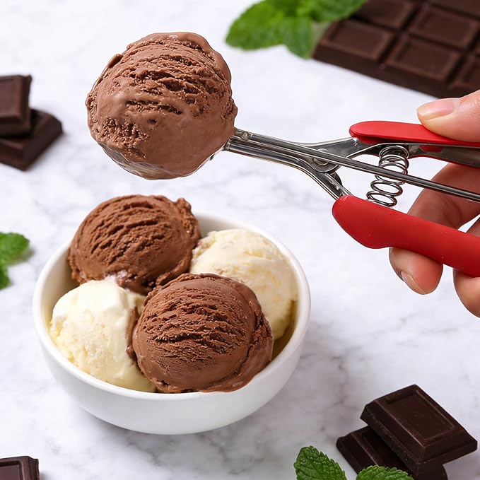 Cookie Scoop Set of 3,Color-Coded Cookie Scoops for Baking with Engraved Sizes,18/8 Stainless Steel Ice Cream Scoop with Non-Slip Soft Rubber Handles,Dough Scoopers for Cupcakes,Meatballs,Muffins