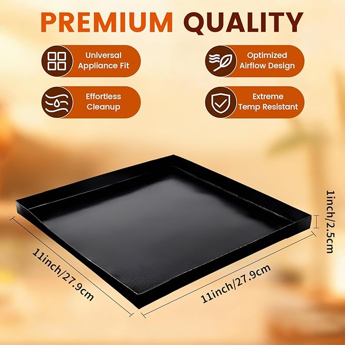 Professional-Grade 4-Pack PTFE Solid Oven Baskets, 11x11x1 Inch Non-Stick Solid Oven Trays for Commercial Kitchens & High-Volume Cooking