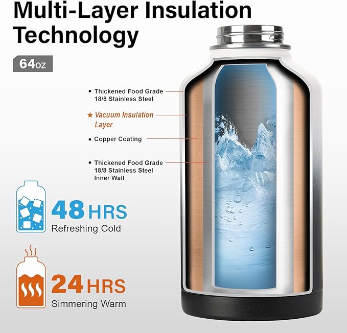DYSANKY Insulated Water Bottle | Thickened Stainless Steel Vacuum Metal | Portable Sports Half Gallon Large Water Jug for Gym and Hiking with Straw, Carrier Bag, Handle Strap | BPA-Free 64 oz