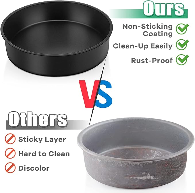 TeamFar 8 Inch Round Cake Pans, Round Baking Layer Cake Pan Set of 3, with Non-Stick Coating Stainless Steel Core for Birthday, Party, Wedding, Healthy & Heatproof, Release Easily & Easy Clean