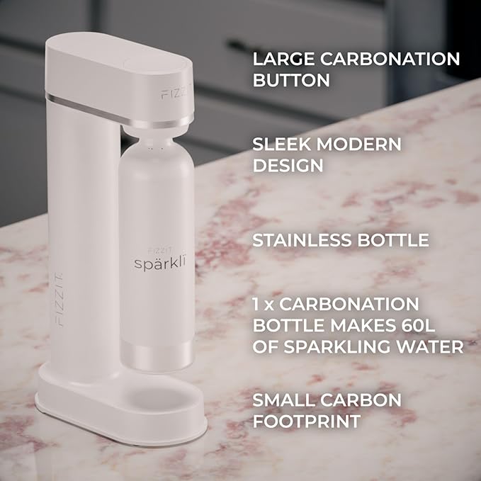 Fizzit Stainless Steel Sparkling Water Maker Bundle | Includes Soda Maker, CO2 Cylinder, & 12-Flavor Variety Pack | Customizable Carbonated Water Machine, Reusable bottle & Eco-Friendly
