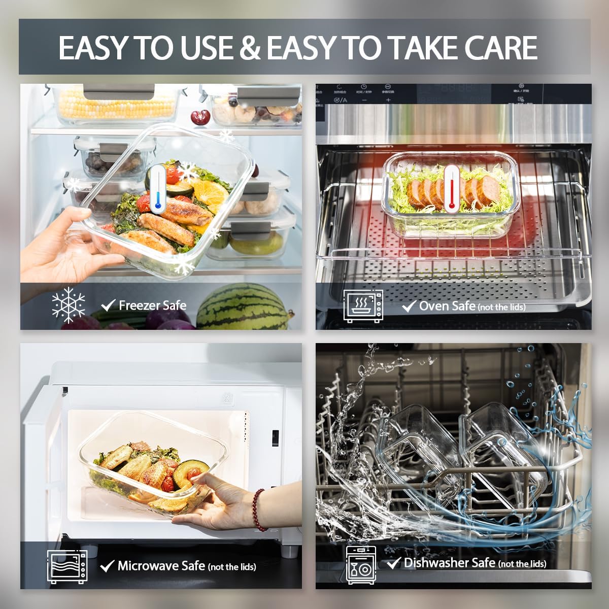 GENICOOK GC [10-Pack] Glass Meal Prep Containers with Lids, Food Storage Containers with Snap Locking Lids, Airtight Lunch Containers, Microwave, Oven, Freezer and Dishwasher