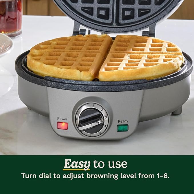 Cuisinart Belgian Waffle Maker, Round Waffle Iron, 6 Setting Adjustable Browning, Audible Alert, Nonstick Plates, WAF-200NAS
