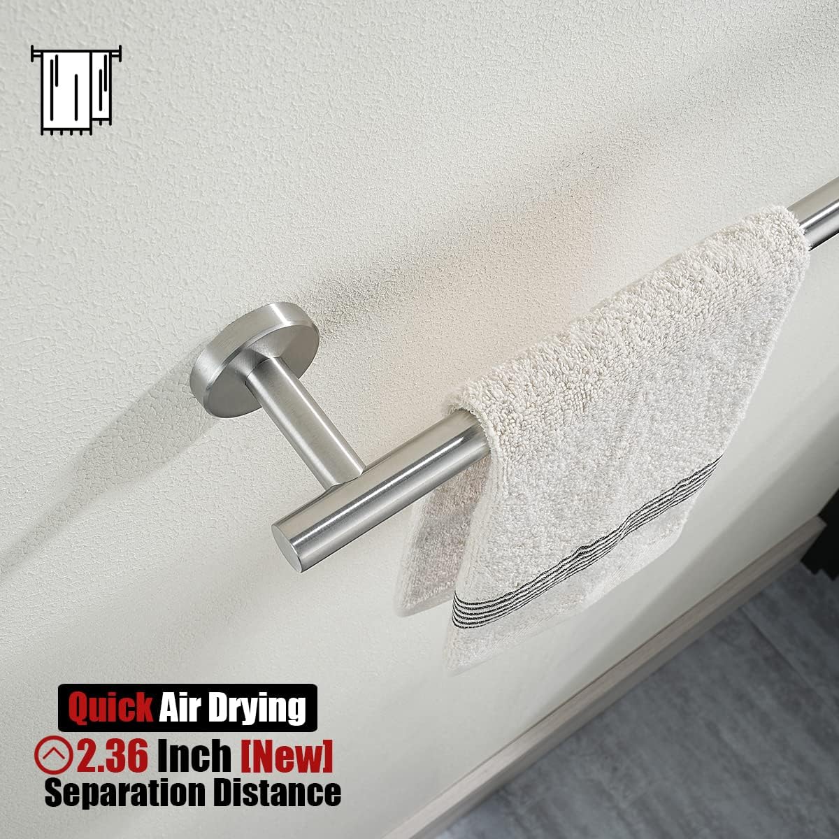 JQK Bath Towel Bar, 20.5 Inch 304 Stainless Steel Thicken 0.8mm Towel Rack Bathroom, Towel Holder Brushed Finished Wall Mount, Useable Length 18 Inch 2 Pack, TB110L18-BN-P2