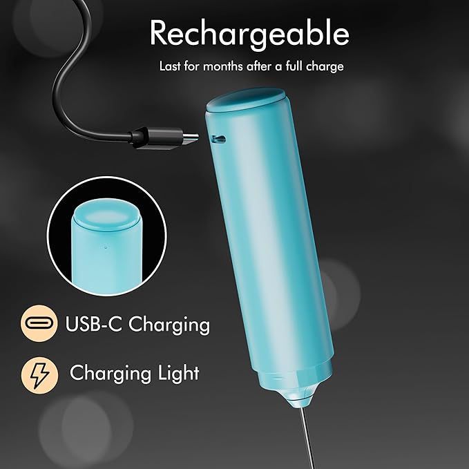 Rechargeable Milk Frother Handheld, 2-IN-1 Dual Spring Whisk Electric Frother Wand for Cappuccino Latte Macchiato, Portable Drink Mixer for Coffee, Matcha, Hot Chocolate