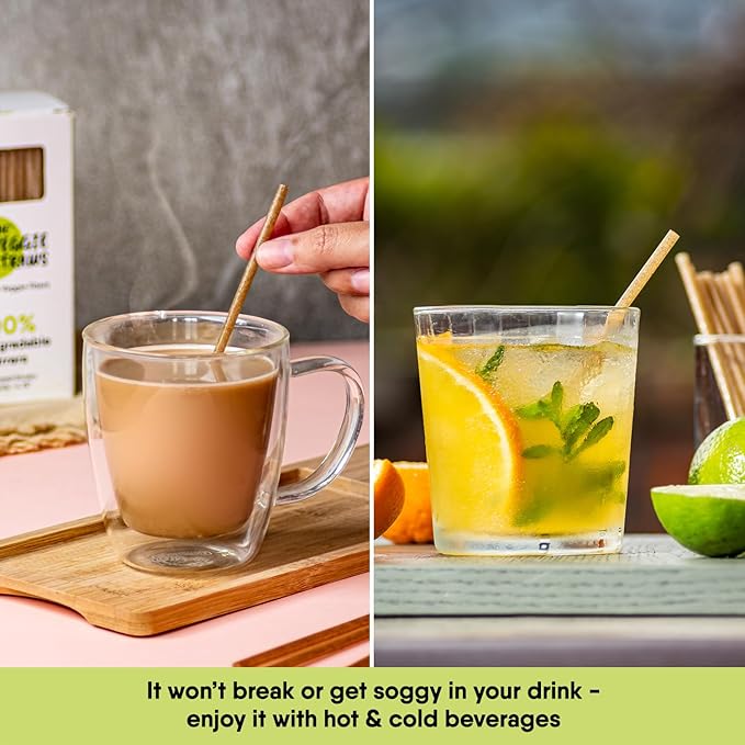 The Veggie Straws – 150 PCS of 4.75 Inches Unwrapped Biodegradable Drink Stirrers – Made of Vegetable Fibers, Best Cocktail Stirrers for Drinks of All Kinds