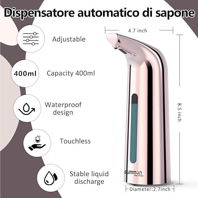 Automatic Soap Dispenser Touchless,400ML Hand & Dish Countertop Electric Liquid Rechargeable Dispenser with Sensor,Modern 4 Gear Adjustable Waterproof Kitchen Auto Soap Pump