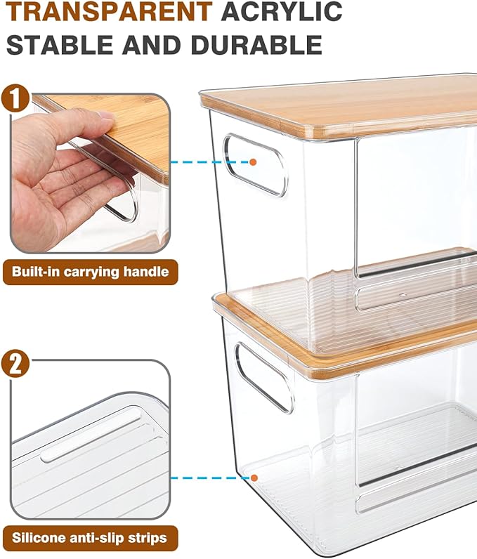 Trash Bag Dispenser 2 Pack (XL+S) - Acrylic Garbage Bags Dispenser with Bamboo Top, Trash Bag Holder Under Sink for Pantry, Kitchen, Laundry Room, Cabinet