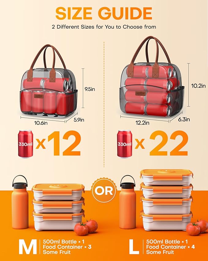 HOTOR Lunch Bag for Women & Men - Wear-Resistant Insulated Lunch Box with Large Capacity, Multi-Functional Cooler Bag for Office, Picnic, Light Grey, 10L,10.60" x 5.90" x 9.50"