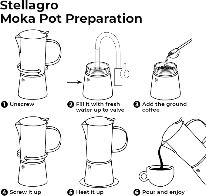 Stovetop Espresso Maker, Stainless Steel Moka Pot 6 Cup Espresso Maker (12 fl oz), Italian Coffee Pot, Compatible with Gas, Electric and Induction, Black & Silver Finish