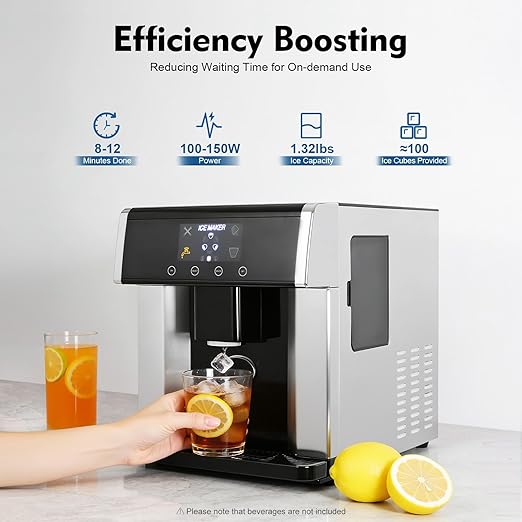 2-in-1 Countertop Ice Maker & Cold Water Dispenser, Compact Ice Machine w/Water-Adding Cup & Scoop, Self Dispensing Nugget Ice Maker Countertop for Kitchen Bar Party, Water Tank Capacity 1.8L