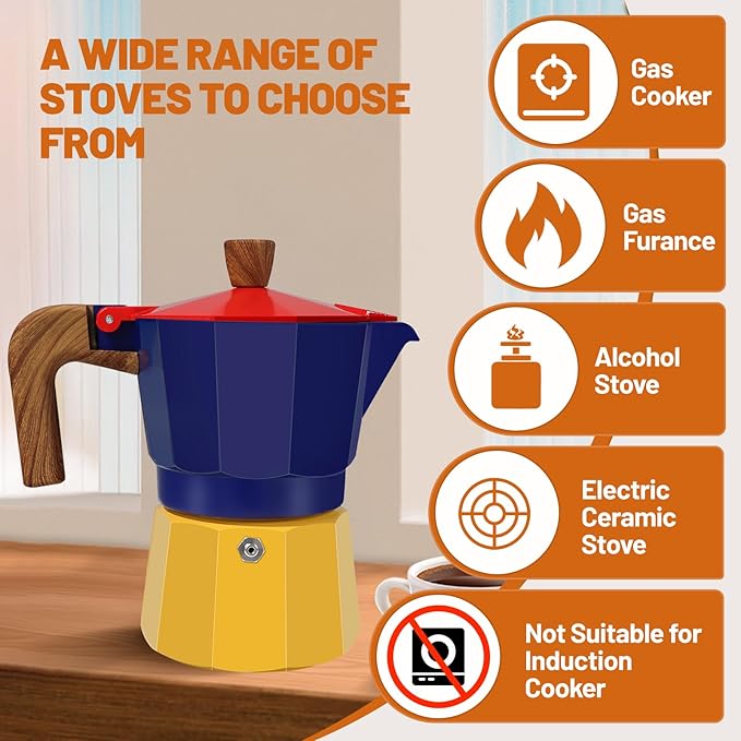 9 Cup Aluminum Espresso Stovetop Moka Pot Express Coffee Maker Percolator Italian Classic Mocha Coffee Machine for Italian and Cuban Cafe Brewing for Home & Camping 450ml 15oz