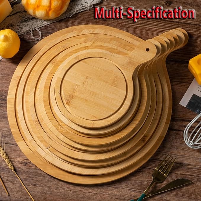 6 Pack Pizza Board Set – Premium Wooden Pizza Plates for Serving & Cutting, Round Bamboo Pizza Plate with Handle, Durable & Lightweight for Home & Restaurant (Up to 13 Inches),11inch