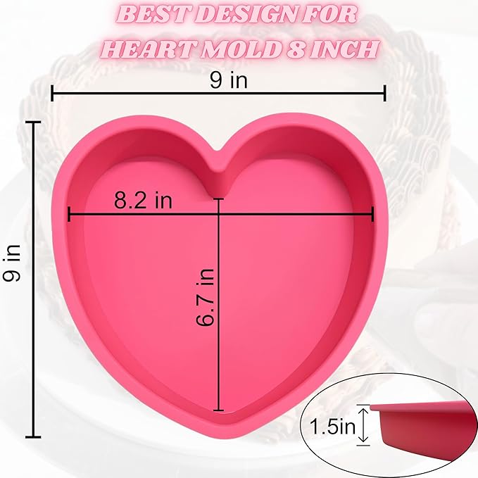 Heart Shaped Cake Pans 8 Inch – 1 PCS Nonstick Silicone Heart Cake Pan for Baking, Oven & Microwave Safe Molds – Durable, Easy-Clean Matte Surface - Grade Novelty Shaped Cake Pans (Pink)
