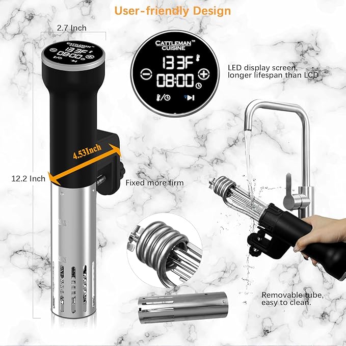 CATTLEMAN Sous Vide Machines Wi-Fi, 1000W, IPX7 Waterproof, Immersion Circulator Precise Cooker, Suvee Cooker with Accurate Temperature&Timer Touch Control, Portable, Noise-free, Fast Heating