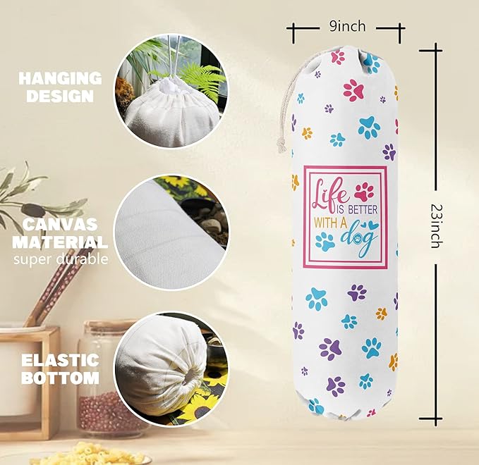 Funny Life Is Better With A Dog, Grocery Bags Holder Organizer For Shopping Bags, Wall Mount Plastic Bags Storage Container Dispensers, Gift For The Preferred Family And Friends