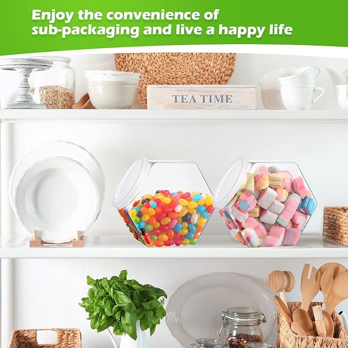 Hoolerry 12 Pcs Plastic Candy Jar with Scoops Set include 6 Hexagon Cookie Jars with Lid for Candy Buffet and 6 Candy Scoops 73 oz Large Storage Jar Clear Food Storage Canisters Kitchen Countertop Jar
