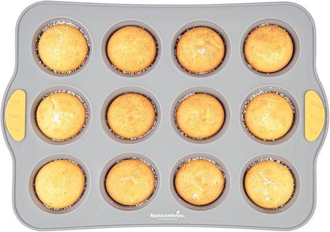 Restaurantware Silicone Baking Molds Pack of 40 Non-Stick Muffin Molds with Handles 12 Compartments, Oven-Friendly Dishwashable Freezer-Friendly Heat-Resistant Gray Silicone Cupcake Muffin Pans