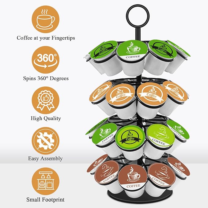 KIMIUP Coffee Pod Holder, K Cup Organizer Compatible with K-Cups(36 Pods), Kitchen Detachable Coffee Pod Organizer for Countertop, Spins 360-Degrees