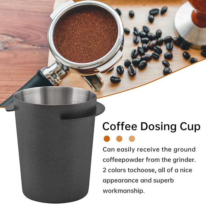 2 Pcs Coffee Dosing Cup 58mm, Stainless Steel Dosing Cup Compatible with All 58mm Portafilter, Stainless Steel Espresso coffee Dosing Cup (2, Black, 58mm)