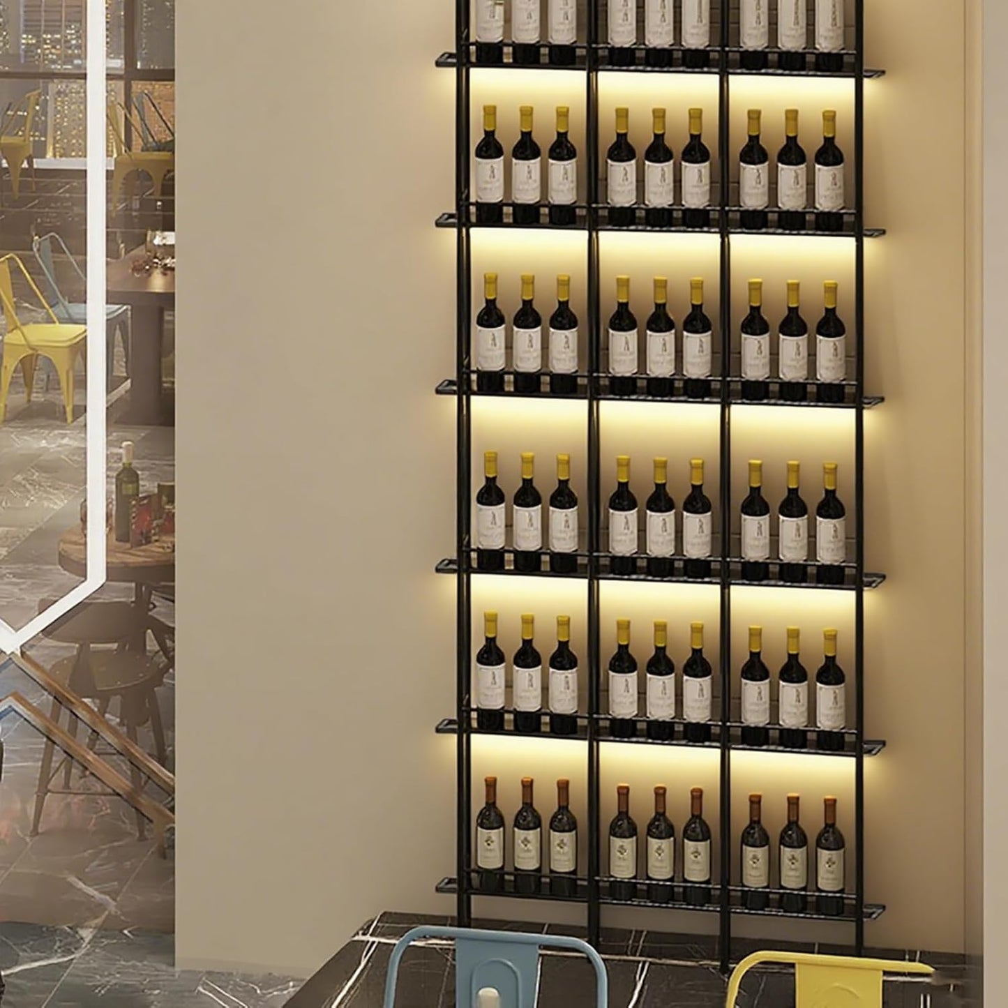 Wine Racks Wall Mounted, 6-Tier Wine Storage Holder, Black Industrial Bar Liquor Bottle Display Shelf, for Home Bar, Kitchen, Dining Rooms, & Wine Cellars(Black, 2 Column)