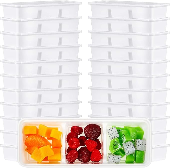 Hushee 5 Pack 17 oz Small Meal Prep Containers with 3 Compartments Snack Containers with Lid Disposable Plastic Bento Box Travel Lunch Food Boxes Stackable for Office Picnic (White)