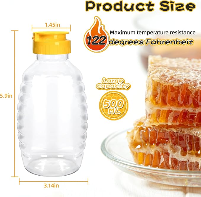 24 Pack honey bottles squeeze 16 oz,Refillable Food Grade Honey Container,Bottles With Leak Proof Flip-Top Caps,honey dispenser no drip,Suitable for storage and distribution.
