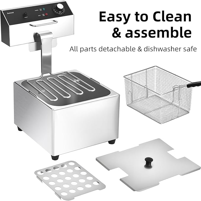 Commercial Deep Fryer with Basket, 1700w 11.6Qt 0.6mm Thickened Stainless Steel Countertop Electric Fryer for Home and Commercial Use, Oil Fryer with Double Overheat Protection