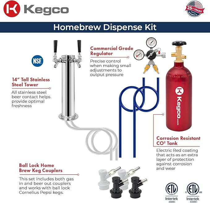 Kegco HBK309S-2 Home Brew Keg Dispenser, Stainless Steel, 2 Tap