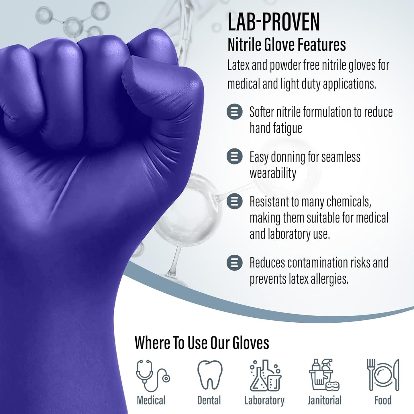 EnSure Nitrile Exam Gloves, Powder-Free, Latex-Free, Chemo Rated, Non-Sterile, Light Duty, Textured Tips, Medical, Surgical, Food Safe, Cleaning, Dental, Lab Use - 3 Mil (Small, 2000 Count)