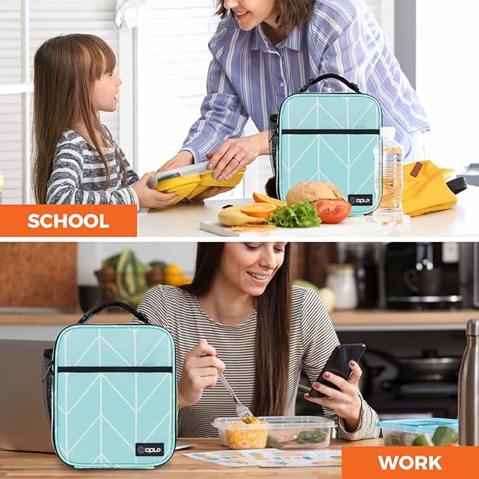 opux Premium Insulated Lunch Box, Soft School Lunch Bag for Kids Boys Girls, Leakproof Small Lunch Pail Men Women Work, Reusable Compact Cooler Tote Lunchbox for Office Adult, Teal