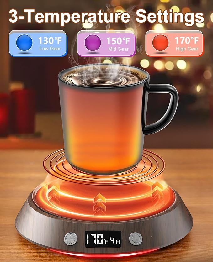 Kepwam Coffee Mug Warmer - 50W Electric Coffee Warmer for Desk 3 Temp Settings & 2-9 Timer Smart Cup Warmer for Desk Candle Warmer Plate with LED Lights Beverage Tea Milk Warmer for Home & Office