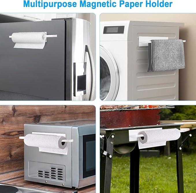 Magnetic Paper Towel Holder for Fridge, Toilet Paper Roll Holder Magnetic Paper Towel Rack Wall Mount Fridge Organizer for Papers Towels Roll Bathroom Toilet Garage RV Decor Kitchen Organization White