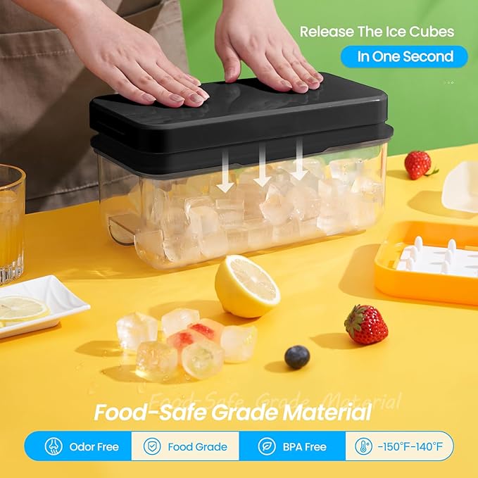 PHINOX Ice Cube Tray, Easy Release Ice Cube Trays with Lid and bin, Ideal for Cocktail Whiskey