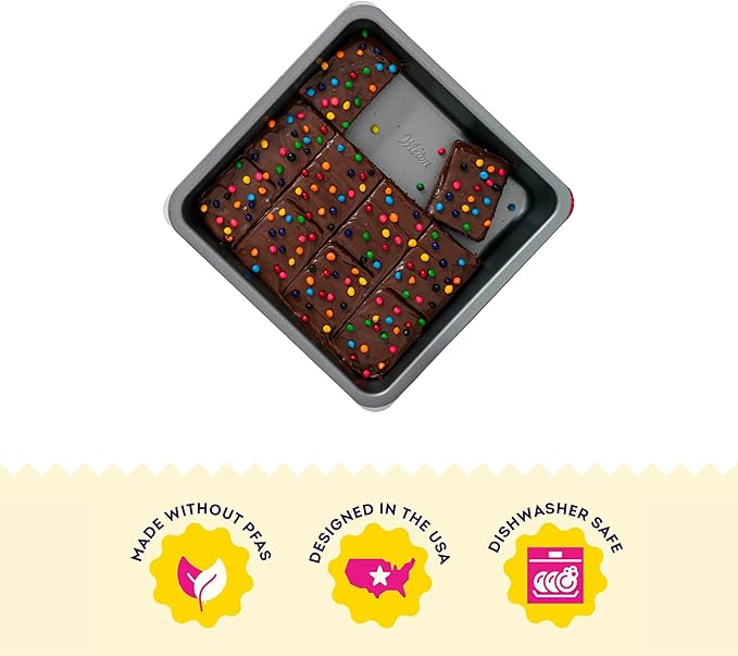 Wilton Silver Non-Stick 8 x 8 Inch Square Brownie Cake Pan, Cold-Rolled Steel Bakeware, Made without PFAS, Packaging May Vary