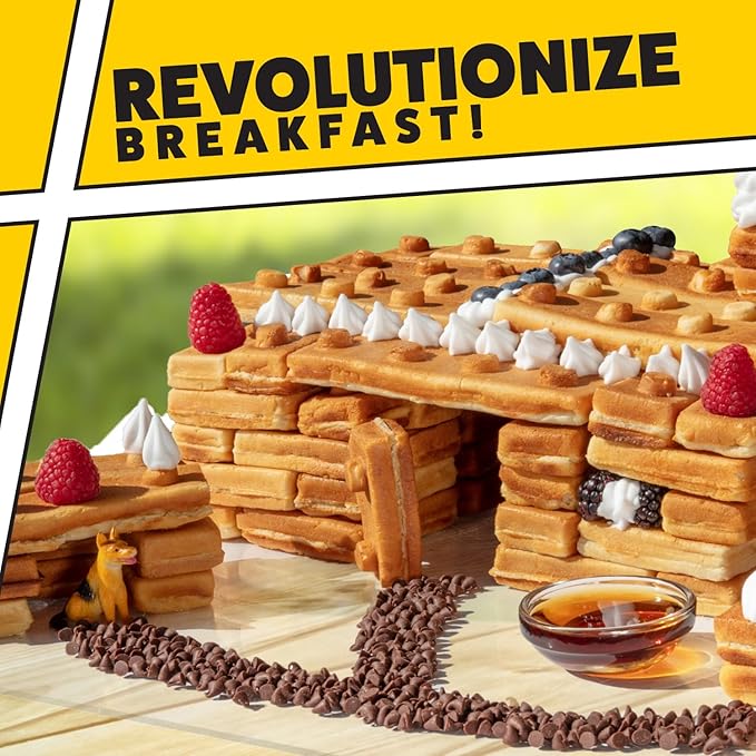 Building Brick Electric Waffle Maker- Cook Fun Buildable Waffles or Pancakes- Make Houses, Cars & Animals Out of Stackable Waffles- Bite Sized for Kids, Nonstick Waffler Iron Machine w Recipe Guide