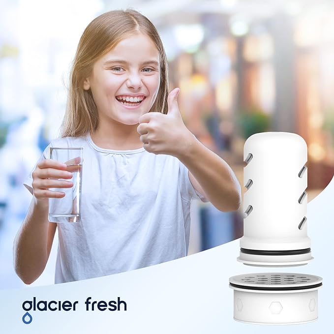 GLACIER FRESH Water Pitcher Filter Replacement for LS Home Dispenser and Pitcher Systems, Reduces Chlorine Taste and Odor, 1 Membrane Micro and 2 Activated Carbon + Ion Exchange Filter