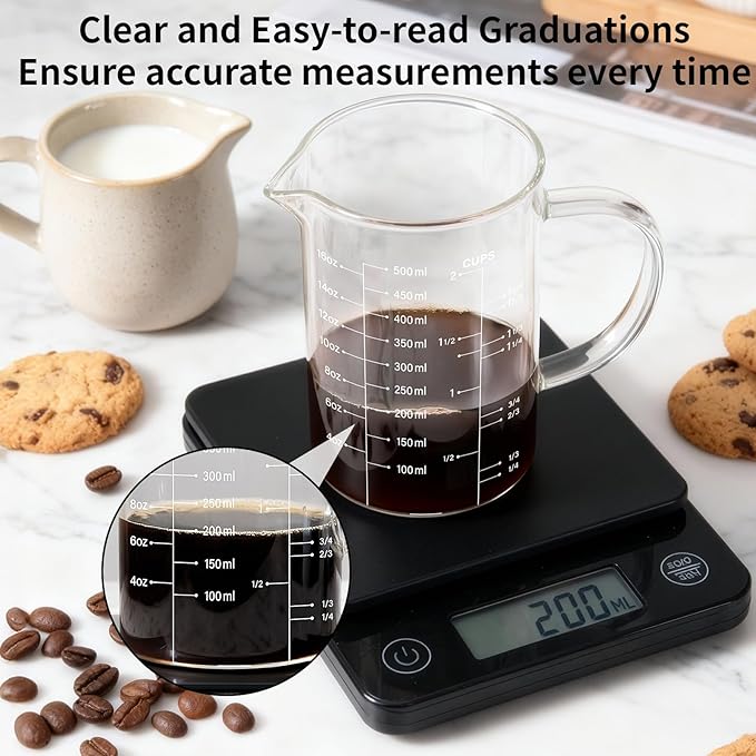 77L 3 Pack Glass Measuring Cup Set (1 1/4, 2 & 4 Cup) [Insulated handle, V-Shaped Spout], High Borosilicate Liquid Glass Measure Cup for Kitchen, Easy To Read, Dishwasher, Freezer, and Microwave Safe