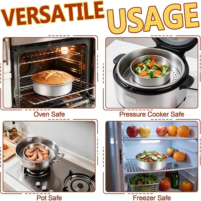 P&P CHEF 7 Inch Cake Pan, 1 Piece Round Layer Cake Baking Pan, Stainless Steel Smash Cake Tin Bakeware for Cooking Steaming, Nontoxic & Sturdy, Oven & Dishwasher Safe